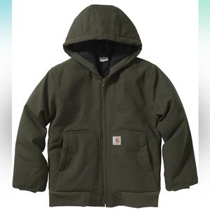 Carhartt Boys' Flannel-Lined Hooded Canvas Insulated Zip-up Jacket